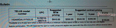 Rumoured Galaxy Nexus TELUS pricing