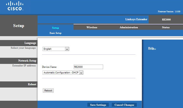 Linksys RE2000 web-based admin