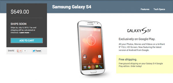 Google Play Edition Samsung Galaxy S4