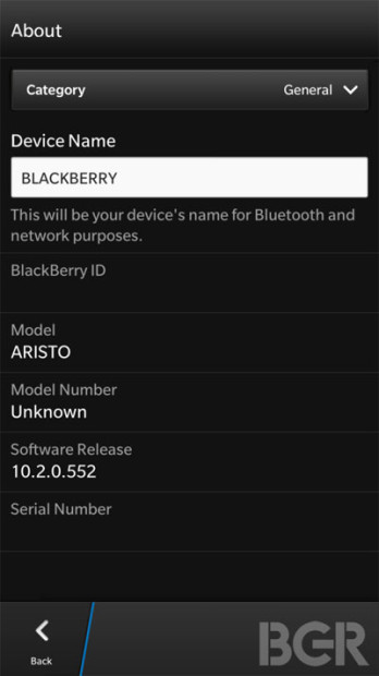 Rumoured BlackBerry A10