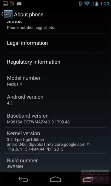 Rumoured Google Android 4.3