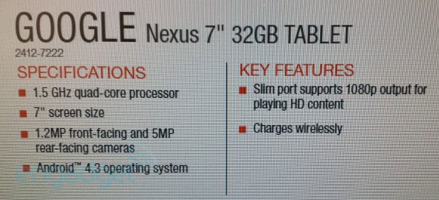 Rumoured Google Nexus 7 specifications