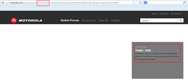 Rumoured Motorola DROID Ultra webpage