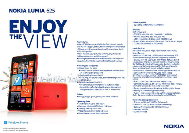Rumoured Nokia Lumia 625 specifications