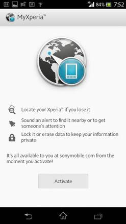 Sony My Xperia security service