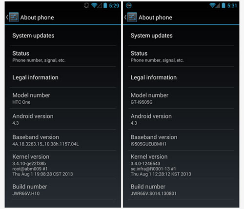 Android 4.3 on Google Play Edition HTC one and SGG4