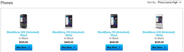 Q10 and Z10 on sale at ShopBlackBerry