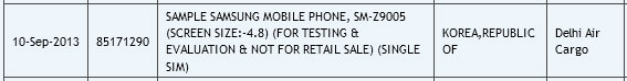 Samsung SM-Z9005 shipment notice
