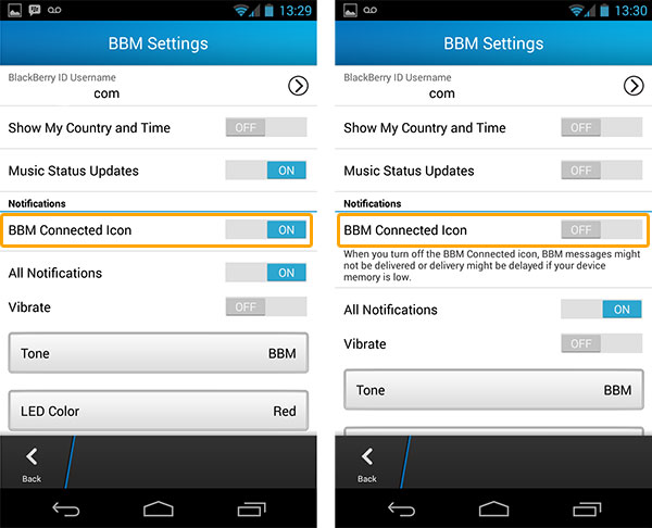 BBM for Android notification settings