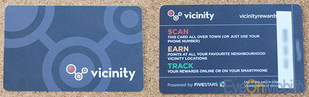 Vicinity rewards card
