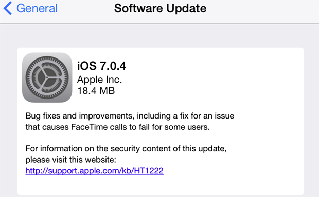 Apple iOs 7.0.4 update