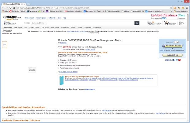 Moto G listing on Amazon.co.uk