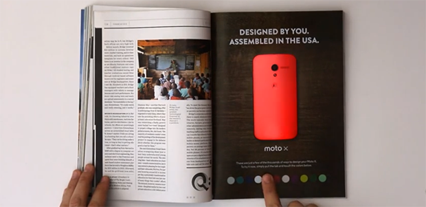 Interactive printed magazine Moto X ad