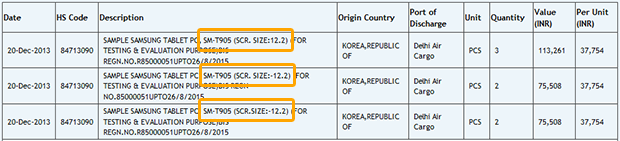 Samsung SM-T905 shipment notices