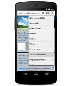 Chrome for Mobile - Add shortcut