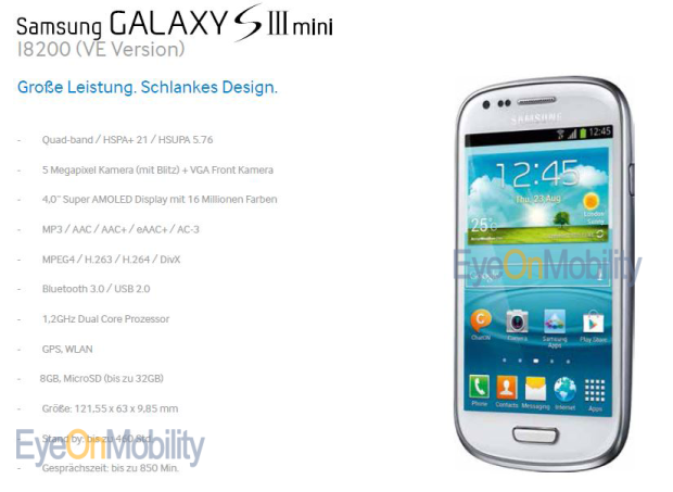 Rumoured Samsung Galaxy S III VE specifications