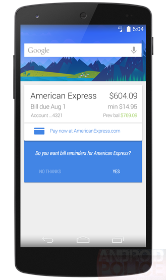 Google Now Pay Bills card concept