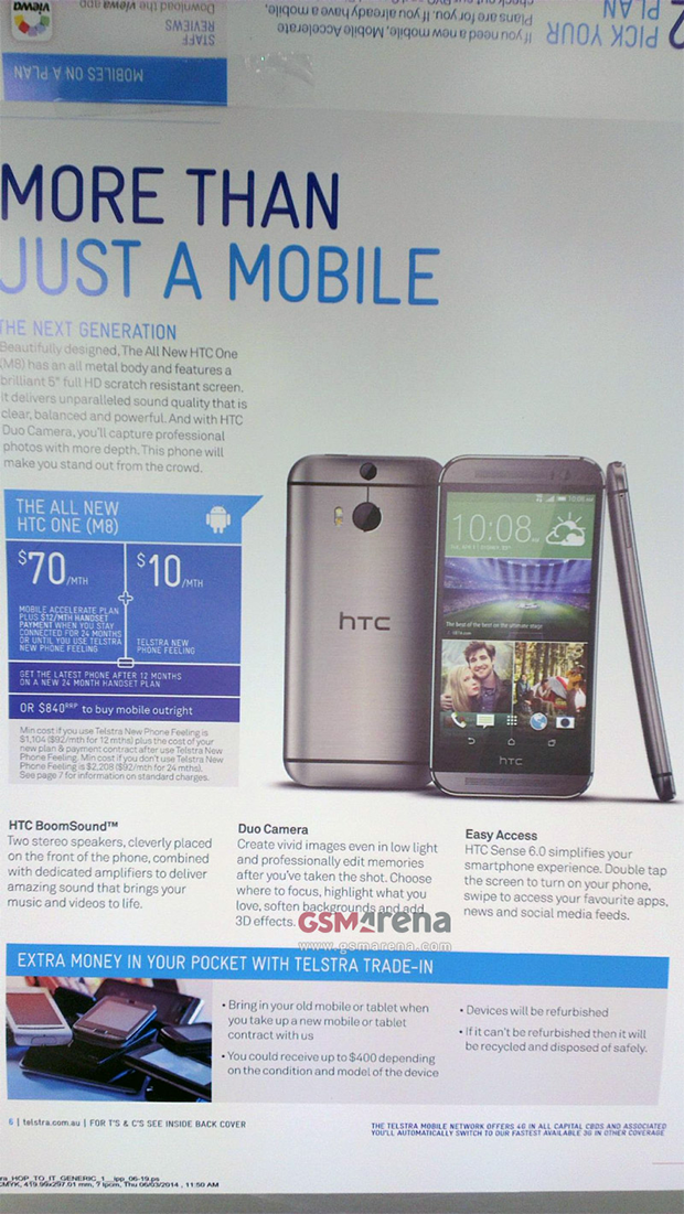 Leaked Telstra All New HTC One flyer