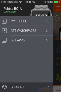 Pebble OS 2.0 menu