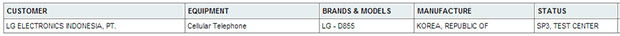 Postel entry for LG-D855