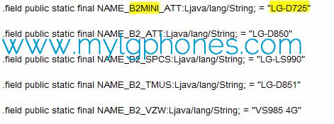 Rumoured LG G3 / B2 mini reference