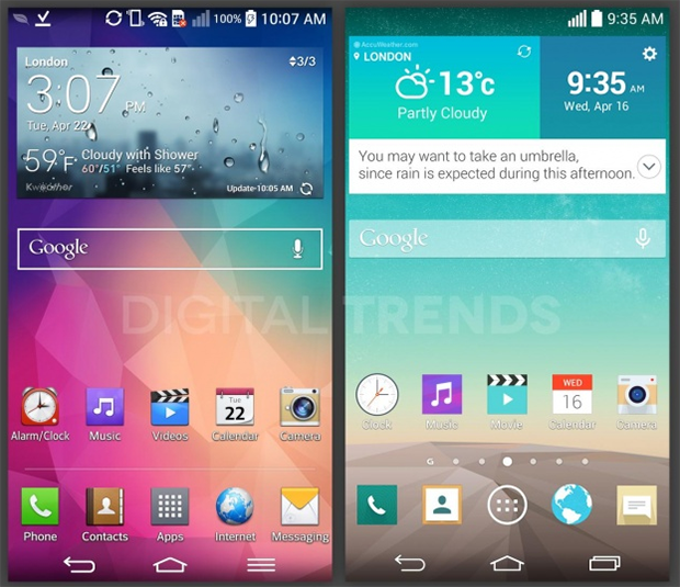Rumoured LG G3 UI compared to LG G Pro 2 one