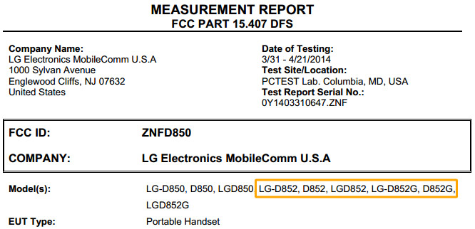 LG-D852 FCC mention