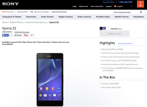 Sony Xperia Z2 pre-orders