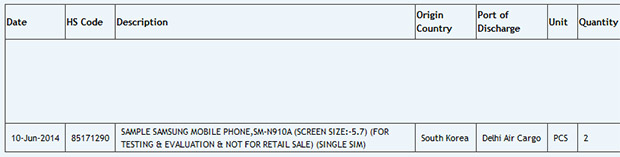 Import notice for Samsung SM-N910A