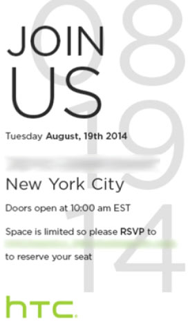 August 19 2014 HTC event invitation