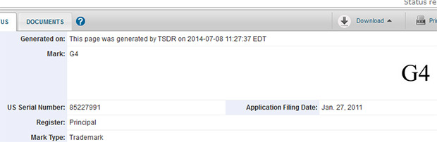 LG G4 USPTO trademark filing