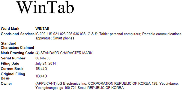 LG WinTab trademark filing