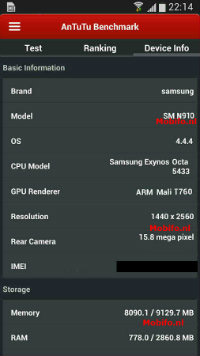 Rumoured AnTuTu specifications for Samsun Galaxy Note 4