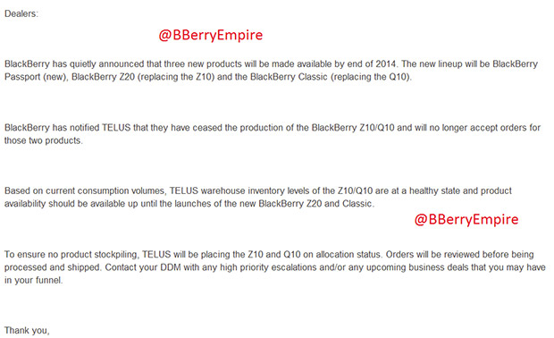 Rumoured BlackBerry Z20 memo