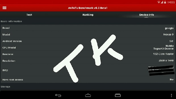 Rumoured AnTuTu data for Google Nexus 9