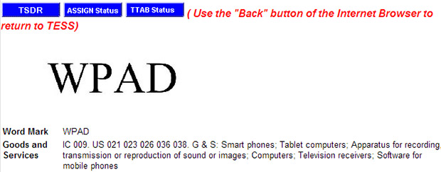 LG W Pad trademark filing