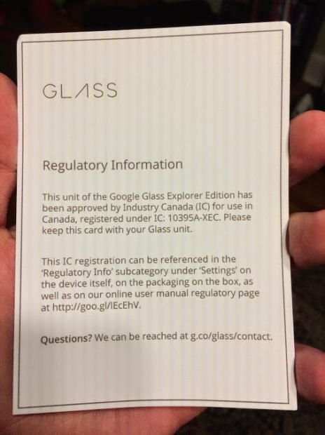Google Glass Industry Canada certification