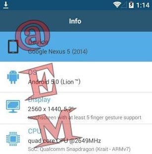 Rumoured Google Nexus 5 (2014) specifications