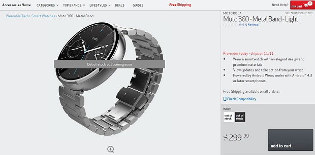Metal wristband Moto 360 Verizon pre-orders