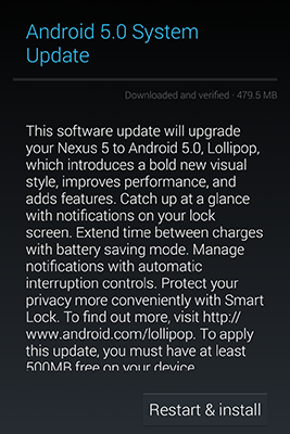 Android 5.0 update for Nexus 5
