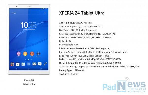 Rumoured Sony Xperia Z4 Tablet Ultra