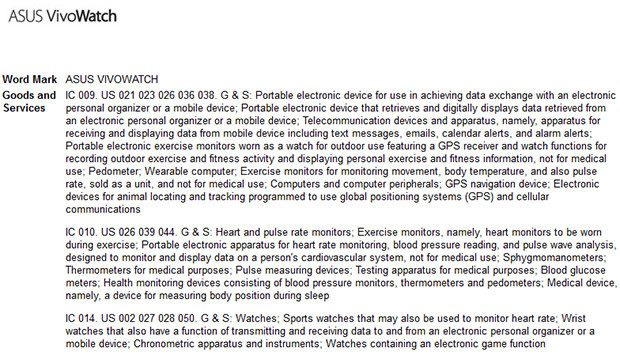 ASUS VivoWatch USPTO filing