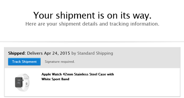 Apple Watch shipment confirmation