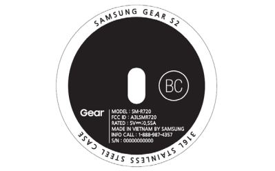 FCC label for Samsung Gear S2