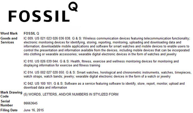 Fossil Q USPTO filing