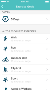 Fitbit goal setting screen