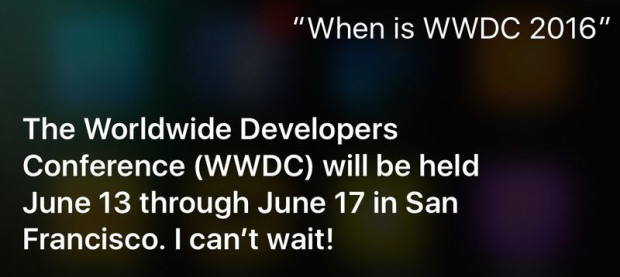 Apple WWDC 2016 announced by Siri